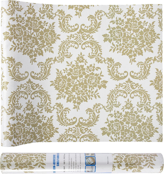 12 x 360 Inch Gold Shelf Liner for Kitchen Cabinets Non Adhesive Kitchen Drawer Liner, Waterproof Shelf Liner Durable Anti-Slip for Kitchen Cabinets Shelf Liner