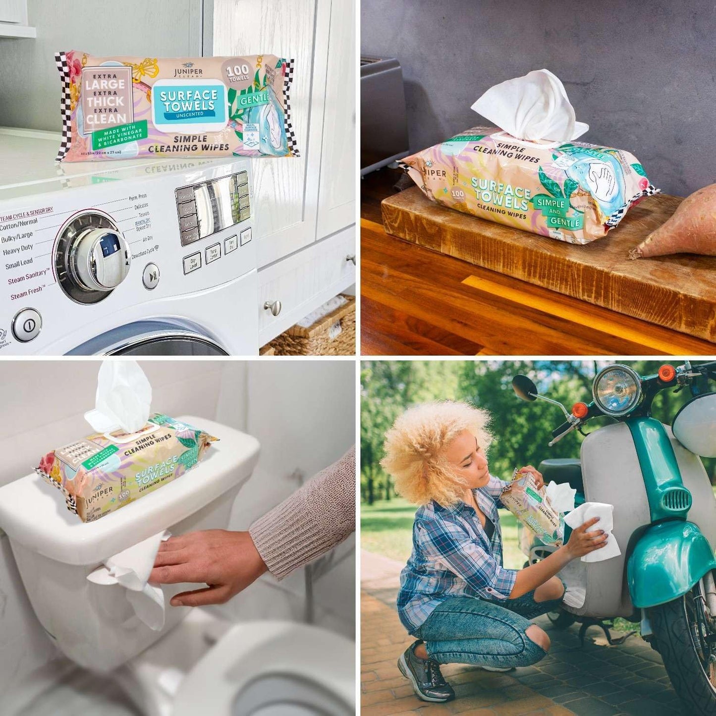 3 Packs Surface Cleaning Wipes Bleach Free, Thick & Large Dispose, All-Purpose Cleaner for Bathroom, Kitchen, Office, 100 Count Soft Flow, Biodegradable, No Scent