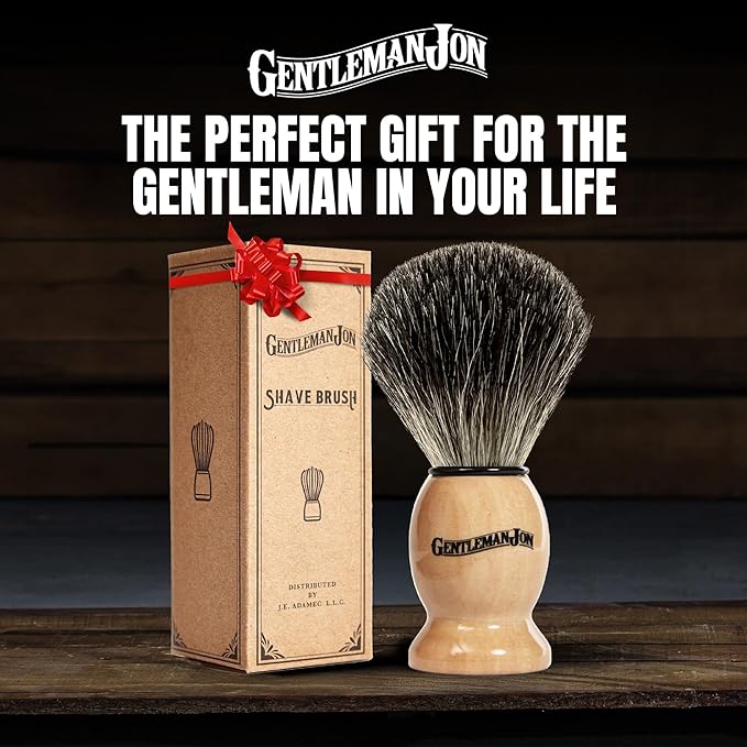 Gentleman Jon 100% Black Badger Hair Shaving Brush for Men – Premium Ergonomic Shave Lather Brush for Wet Shave Using Shaving Cream & Soap – Ideal for Safety Razor, Double Edge Razor, Straight Razor