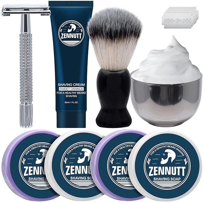 4 Packs Shaving Soap w/Shaving Bowl,Shaving Brush,Shaving Cream,Unqiue Gift Set Mens Shaving Kit for Christmas Stocking Stuffers for Him Boyfriend Dad Adult Husband Birthday Valentines Day