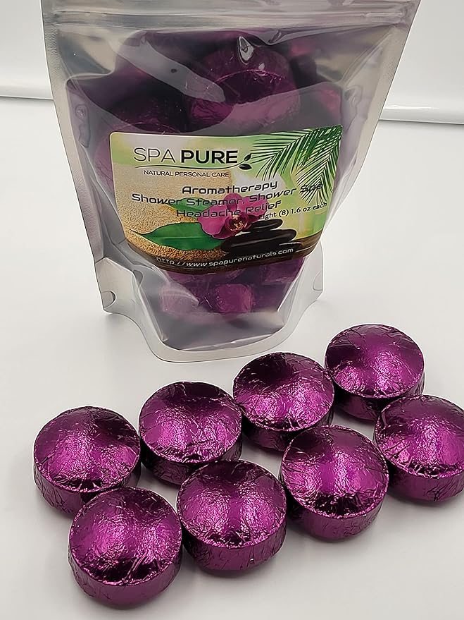 Spa Pure Aromatherapy Shower Steamers: Lavender-Eucalyptus Shower Bomb, Bath Melt, Soothers, USA Made with 100% Natural/Organic Essential Oils - Transform Your Shower (8 Count) Pack of 1