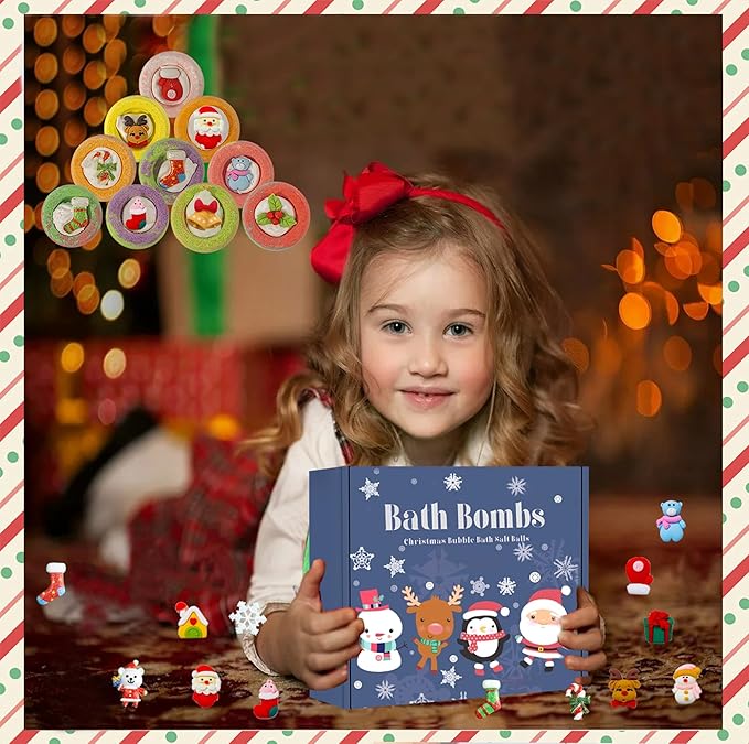 20 Pack Christmas Bubble Bath Bombs，Bath Bombs for Kidswith Christmas Squishy Surprise Inside Kids Girls Boys Women Christmas Stocking Stuffers Gifts