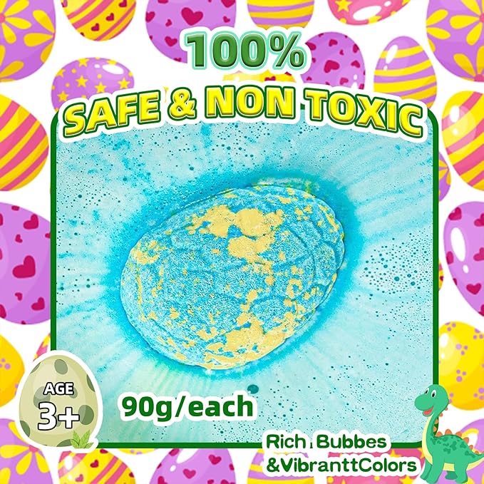 9 Pack Natural and Organic Dinosaur Bath Bombs Bubble Bath Gift Set, Bath Bombs for Kids with Dinosaur Toys Inside, Perfect Birthday Gifts for Kids (9pcs, 90g