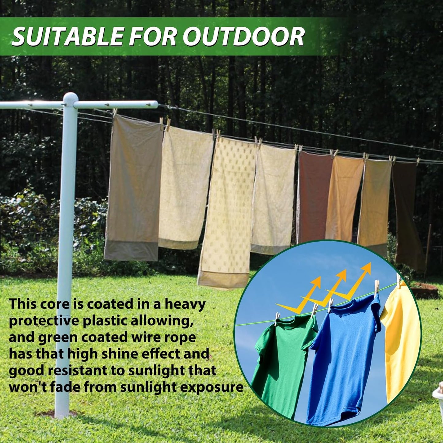 3/16" Wire Rope, 100 Ft PVC Coated Wire Cable Metal Steel Cable Trellis Kit, Multi-use Clothes Line Cable for T Post/Climbing Grapevines Plants Outdoor/String Light Hanging Kit