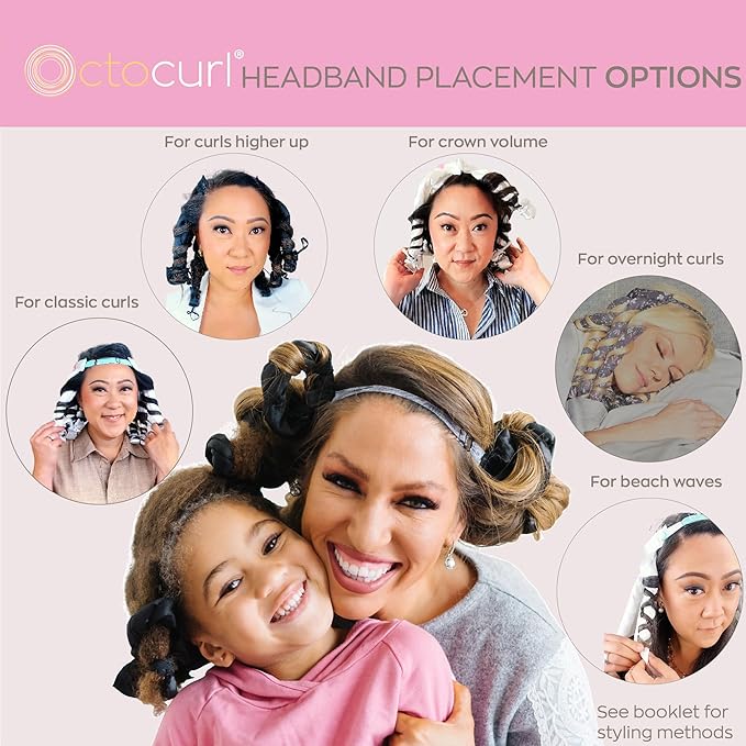 Octocurl Heatless Curls Headband - Hair Curlers to Sleep In - Heatless Curlers for Medium Length Hair (Microfiber - White)