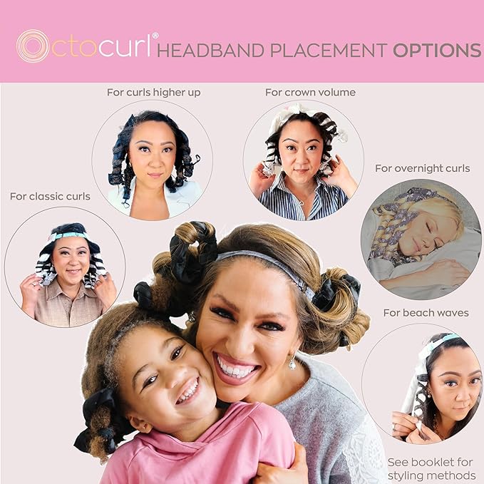 Octocurl Heatless Curls Headband - Hair Curlers to Sleep In - Heatless Curlers for Short Hair (Cotton - Pink)