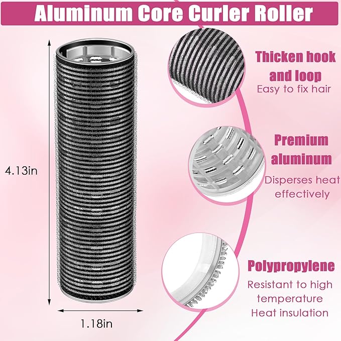 WILLBOND 4 Pcs Long Hair Rollers for Bangs Aluminum Core Curlers Thermal Self Grip Roller for Long and Medium Hair Women Hairstyle(4.1 x 1.2 Inch,Black)