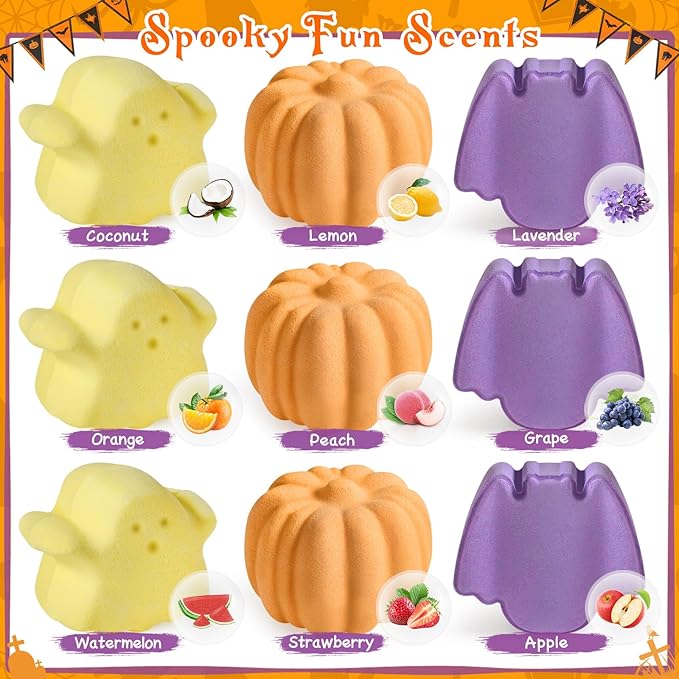 9 Pack Halloween Bath Bombs with Halloween Toys Inside, Halloween Gifts for Kids, Bath Bombs for Kids with Surprise Inside for Girls Boys Halloween Treat Bags Halloween Basket Halloween Party Favors