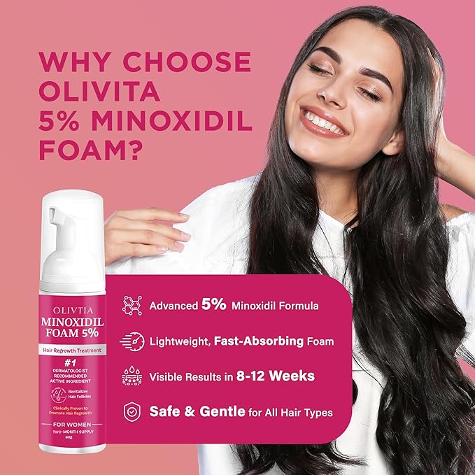 5% Minoxidil Foam for Women Hair Growth: Extra Strength Hair Regrowth Treatment – Revitalize Hair Follicles & Regrow Thicker, Fuller Hair – Hair Loss Solution - 2x60ML