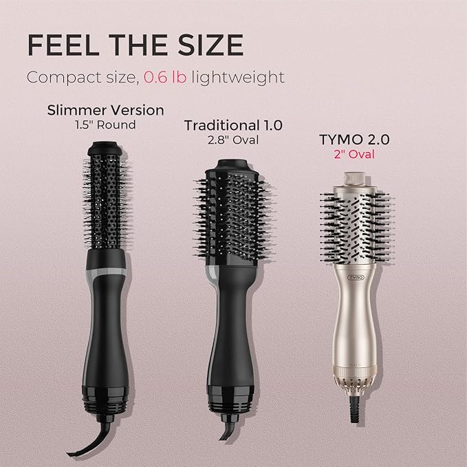 TYMO 2.0 Hair Blow Dryer Brush - Blowout Hot Air Brush, One Step Volumizer, Upgraded 2 Inch Barrel Roller Curling Styler, 3X Faster Drying, 0.6 lb Lightweight, Straightener Curling in One, Gold