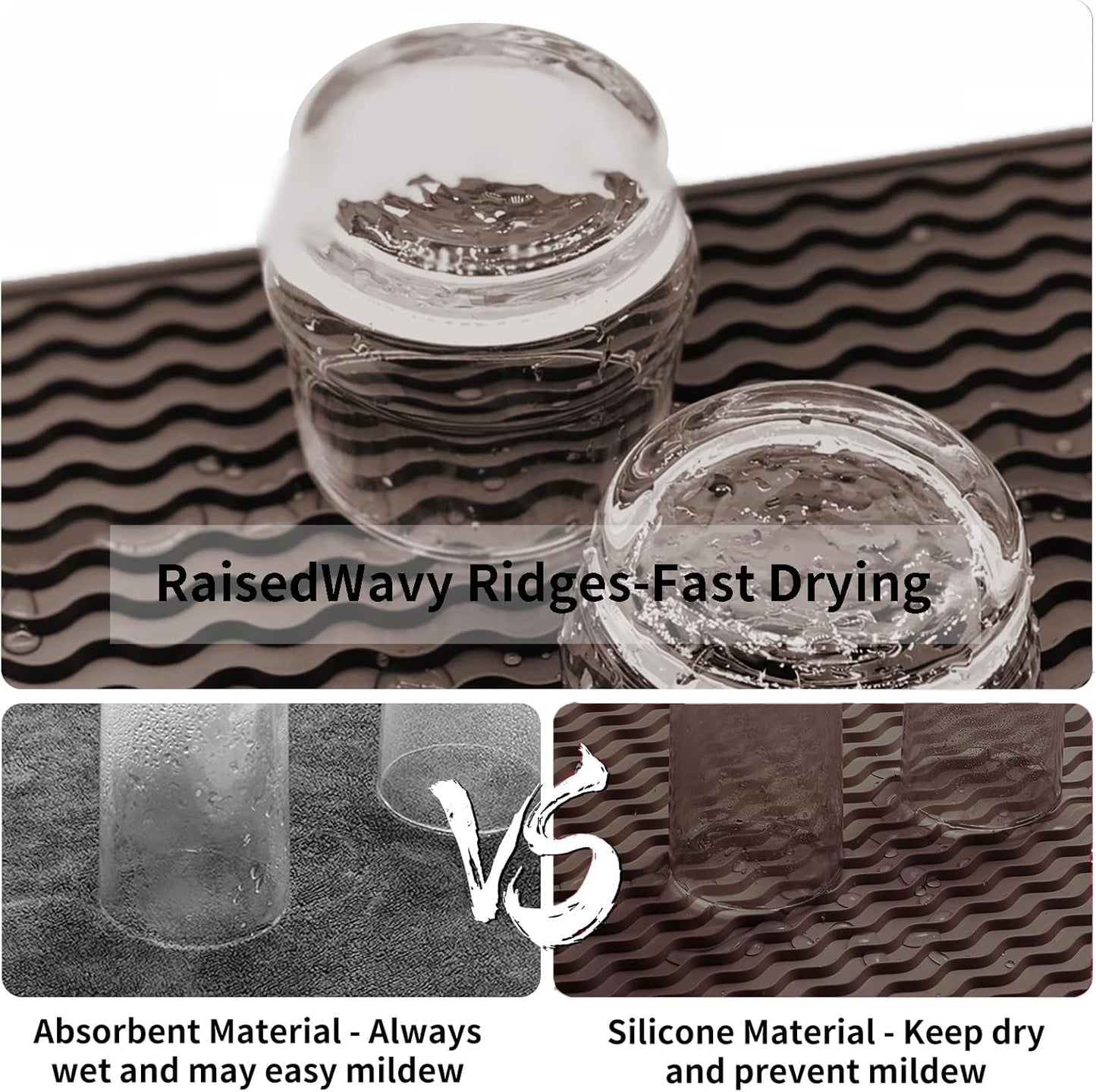 ZLR Silicone Dish Drying Mat for Kitchen Counter, Eco-Friendly Fast Dry Dish Mat, Easy Clean Multi Usage Drying Matt, Heat Resistant Trivet, 12" x 16" Large, Coffee