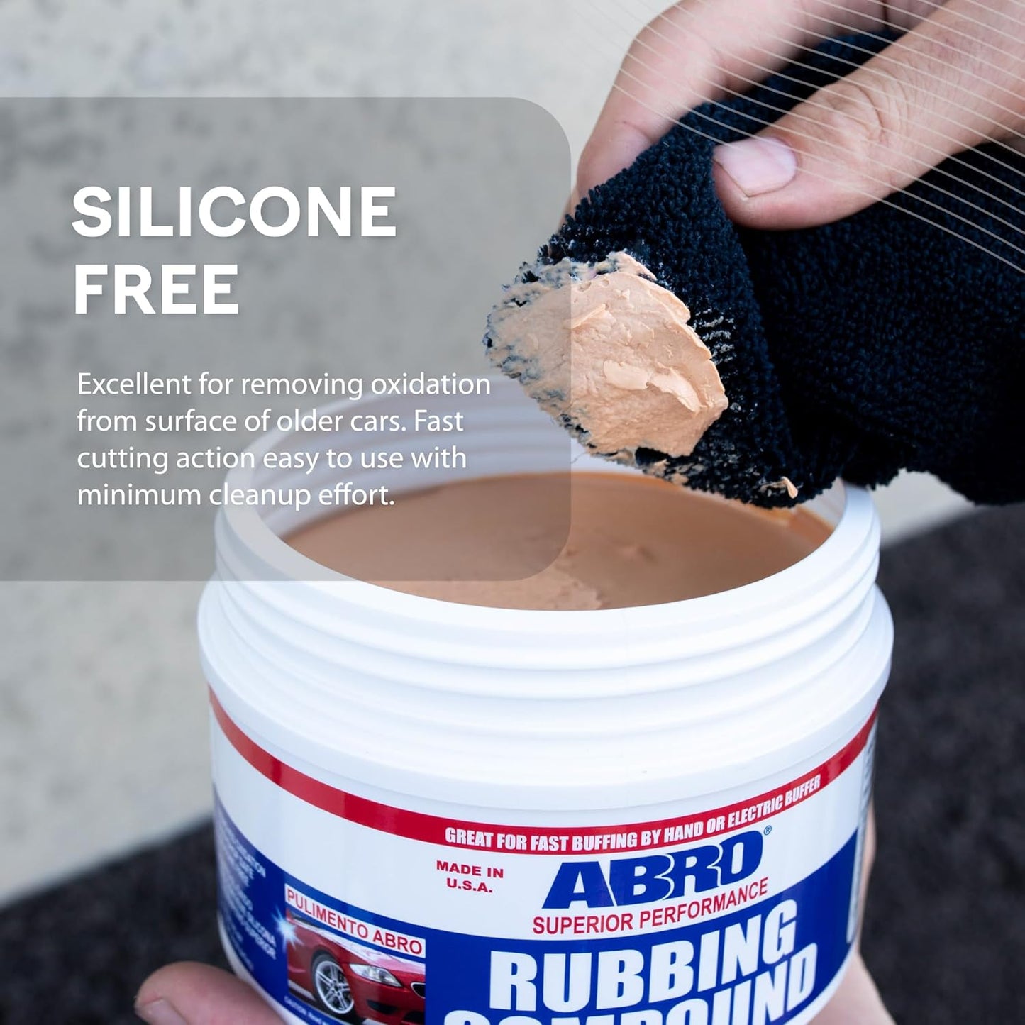 ABRO Superior Performance Automotive Rubbing Compound for Oxidized Finishes, Buff, Shine, Smooth, & Clean, Scratch Remover for Vehicles, Boats, & Bikes - 10 oz.