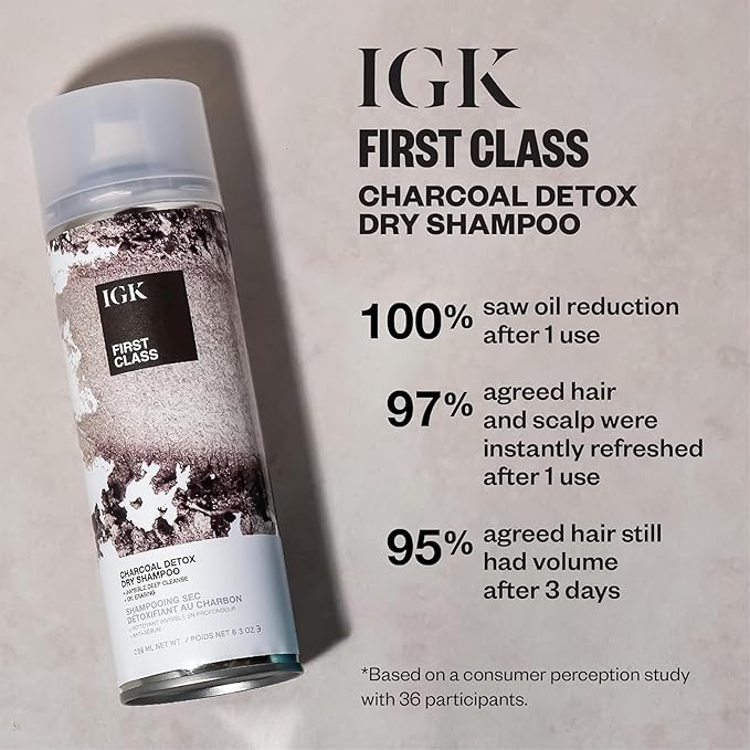 IGK FIRST CLASS Charcoal Detox Dry Shampoo | Volume + Soothes Scalp + Balance Oil | Vegan + Cruelty Free | 6.3 oz (Pack of 2)