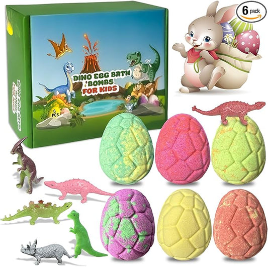 6 Pack Natural and Organic Dinosaur Bath Bombs Bubble Bath Gift Set, Bath Bombs for Kids with Dinosaur Toys Inside, Perfect Birthday Gifts for Kids（6pcs, 90g）