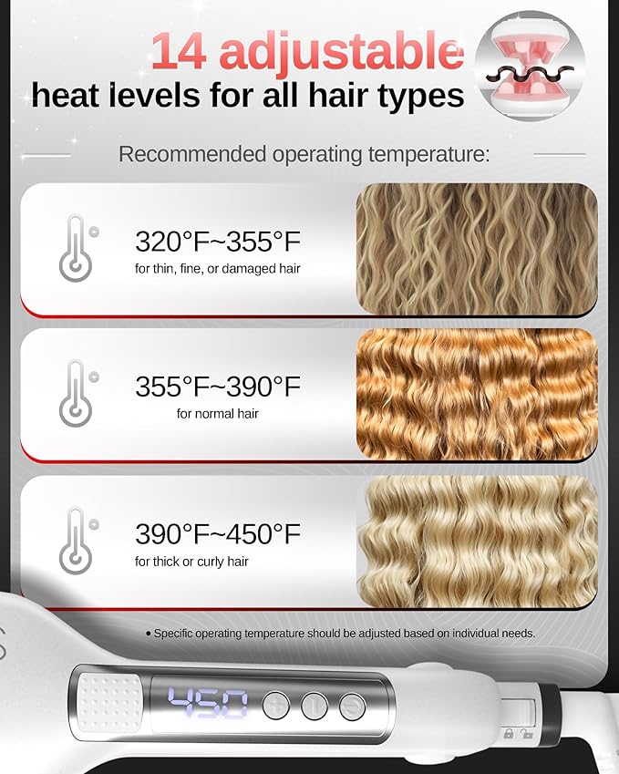 NOVUS Hair Crimper/Waver and 4-Barrel Rovy Wave Curling Iron, Shallow Wave Hair Curlers Hot Tool with Ceramic, 0.6 Inch Beach Waves Curling Wand, Hair-Type Adjustable Heat