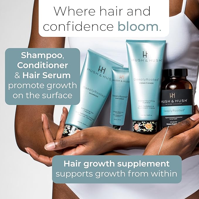 Hush & Hush DeeplyRooted Hair Supplement for Stronger, Healthier Hair - Collagen Hair Growth Pills for Men & Women - Biotin for Hair Loss - Hair Care for Thinning Hair & Hair Regrowth - 120 Capsules