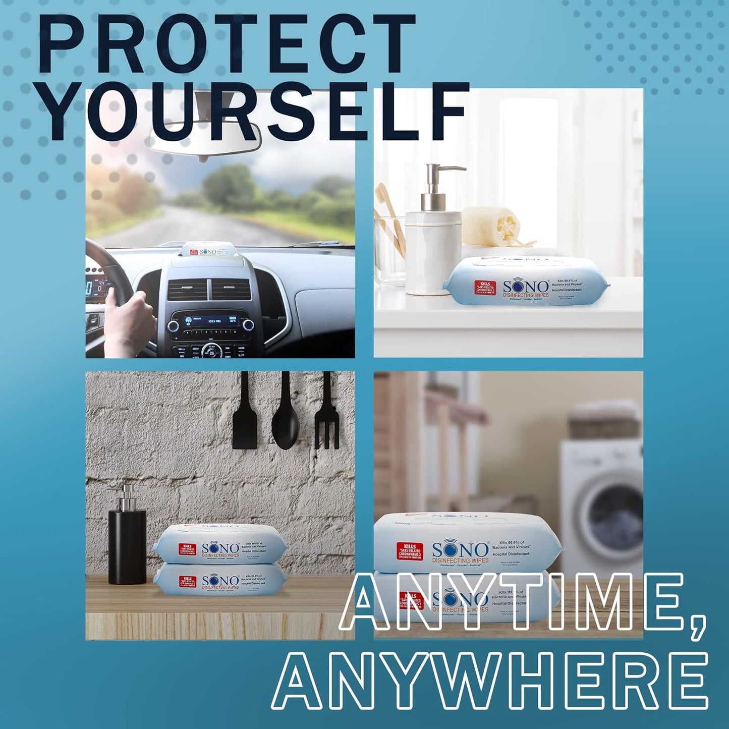 SONO Disinfecting Wipes - 160 Count (Pack of 2) + Sanitizer, Medical-Grade, Alcohol-Free, No Bleach, Gentle & Effective Multi-Surface Cleaning Solution, Larger Sheets