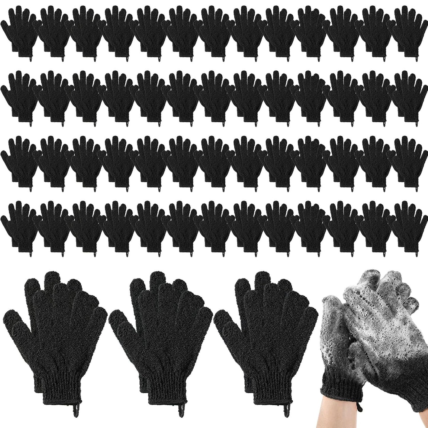 104 Pcs Exfoliating Glove Bulk Shower Gloves with Hanging Loop Exfoliating Body Scrubber Dead Skin Remover for Body Bath Beauty Spa Massage Scrubs Men Women Bathing(Black)