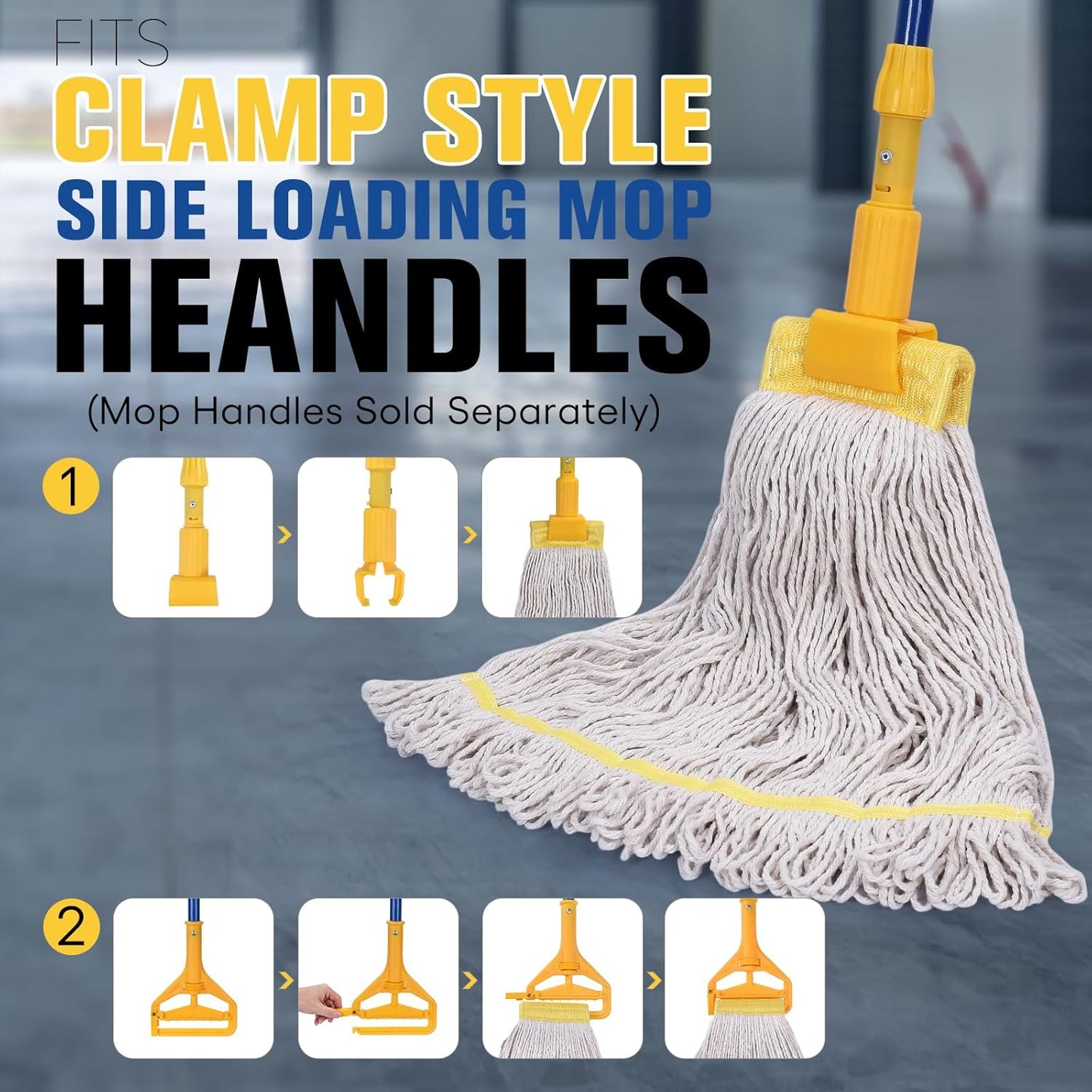 Matthew Cleaning Commercial Mop Head Replacement, 5 Inch Wide Headband, Looped End Cotton Blend String Wet Mops for Floor Cleaning, 24 oz Large, 3-Pack White