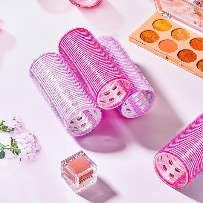 WILLBOND 4 Pcs Long Hair Rollers for Bangs Aluminum Core Curlers Thermal Self Grip Roller for Long and Medium Hair Women Hairstyle(4.7 x 2 Inch,Rose Red, Purple)