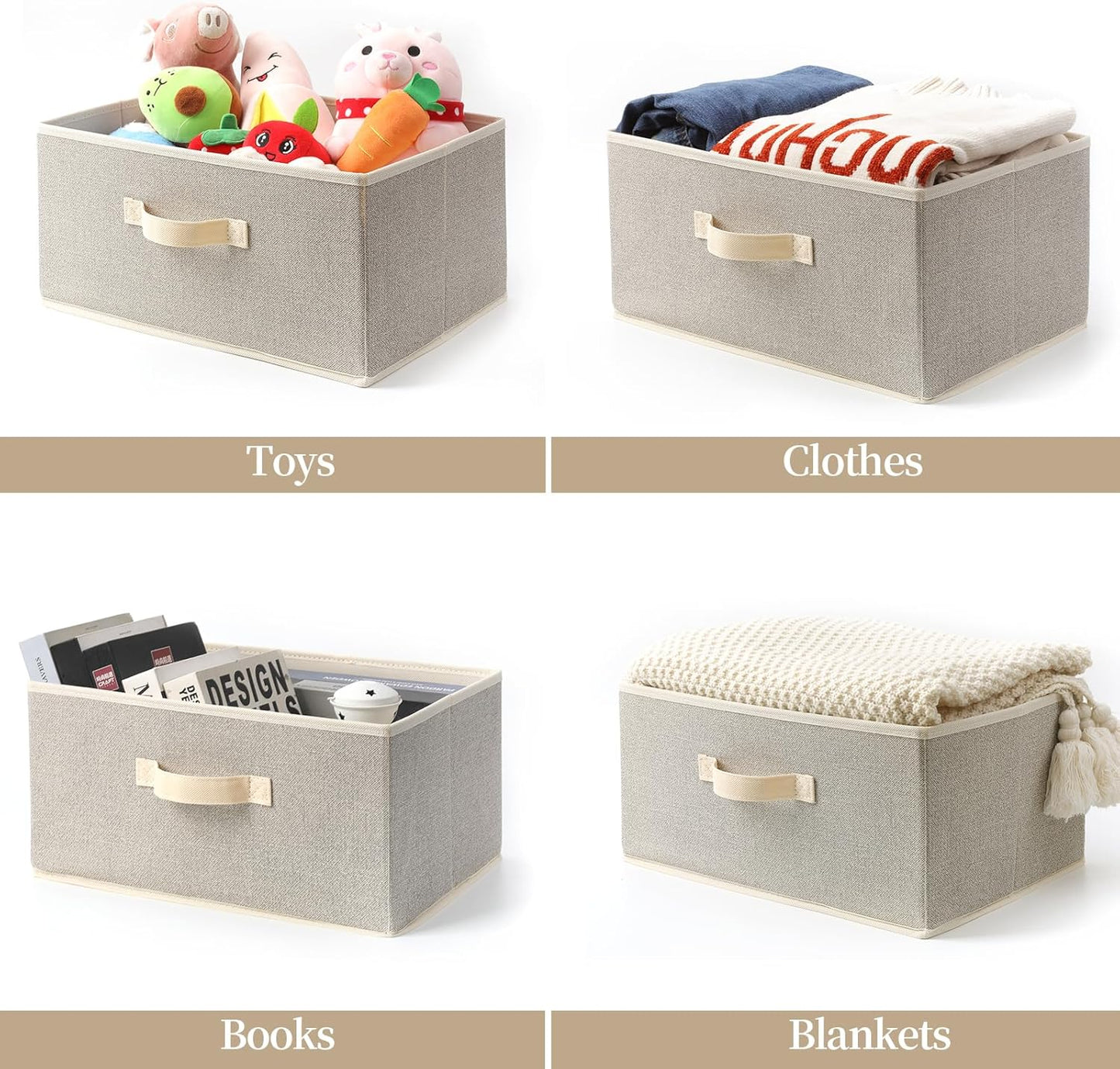 Storage Baskets, 15.7-Inch Woven Fabric Bins, Storage Cubes with Reinforced Handles, Organizer Bins for Closet Shelves, Foldable, for Toys, Clothes, Natural Beige (3PCS/Beige-15.7*11*7.8inch)