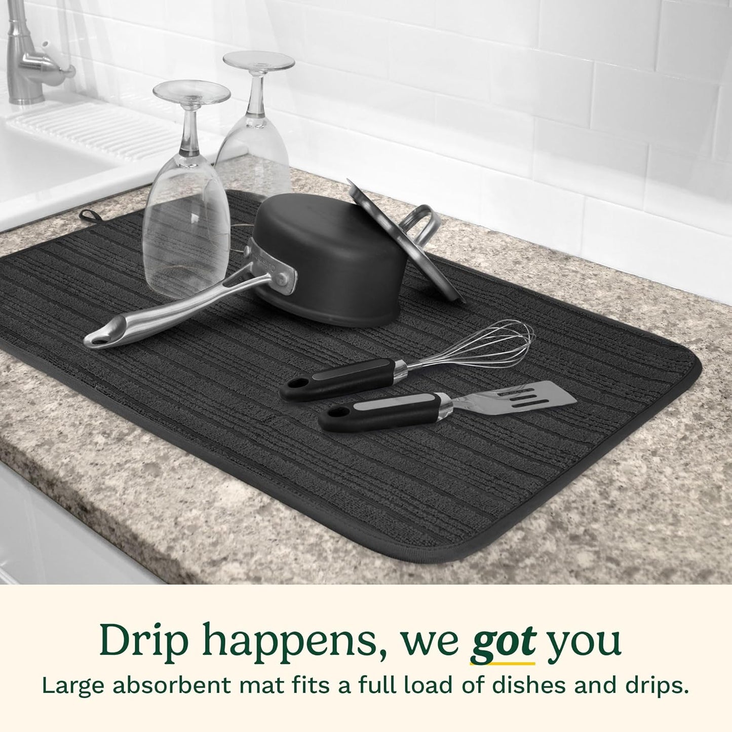 Cuisinart Dish Drying Mats for Kitchen Counter - (2) 18" x 24" Ultra Absorbent Dish Drying Mat XL - Foldable, Machine Washable, Fast Drying Dish Mat (Horizontal Stripes)