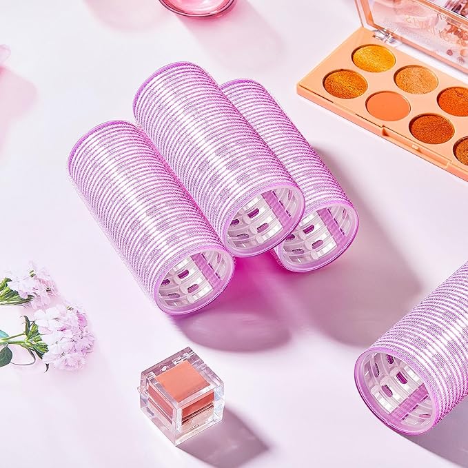 WILLBOND 4 Pcs Long Hair Rollers for Bangs Aluminum Core Curlers Thermal Self Grip Roller for Long and Medium Hair Women Hairstyle(4.7 x 2 Inch,Purple)