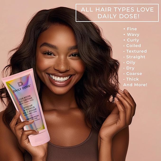 DAILY DOSE Clean Moisture Deep Conditioner – Hydrating Hair Mask for Dry, Damaged & Frizz-Prone Hair. Restores Moisture, Softness & Shine – Vegan, Sulfate-Free, Paraben-Free – 6 oz