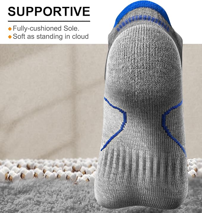 BULLIANT Men Running Socks 6Pairs-Ankle Athletic Socks Wicking Cushioned for Men Walking-Arch Compression Support