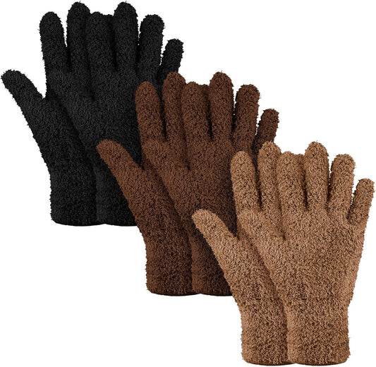 Patelai 3 Pairs Microfiber Plant Dusting Gloves Leaf Cleaning Gloves for Indoor Plants, Blinds, Furniture, House(Small,Black, Brown, Dark Brown)