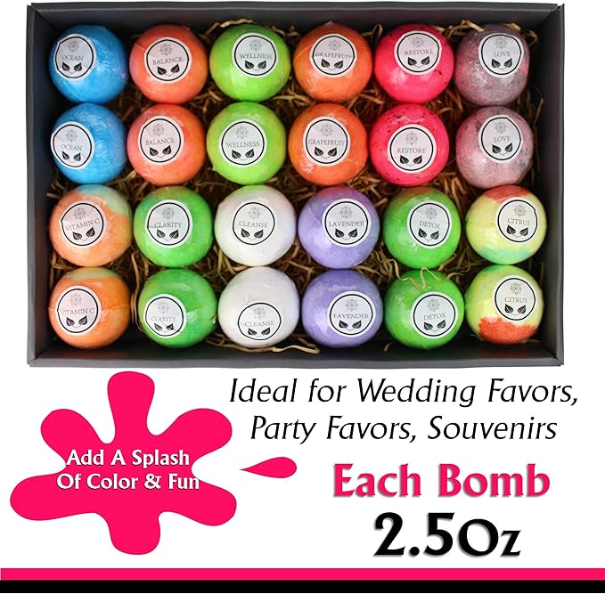 Fathers Day Bath Bomb Gift Set for Men. 24 Luxury Bath Bombs Individually Wrapped Bulk Moisturizing Organic Bath Fizzies for Women, Men Kids! Best Bath Spa Set for Dad & Teens! Gifts for Him