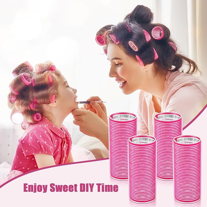 WILLBOND 4 Pcs Long Hair Rollers for Bangs Aluminum Core Curlers Thermal Self Grip Roller for Long and Medium Hair Women Hairstyle(4.7 x 2 Inch,Rose Red)