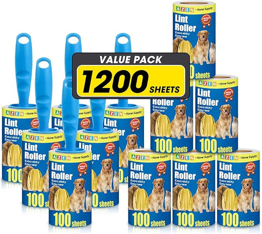 AZEN Lint Roller, Lint Rollers for Pet Hair Extra Sticky, 1200 Sheets Lint Roller with 6 Upgraded Handles, 12 Roller Portable Lint Remover for Clothes, Pet Hair Remover, Lint Rollers for Clothes