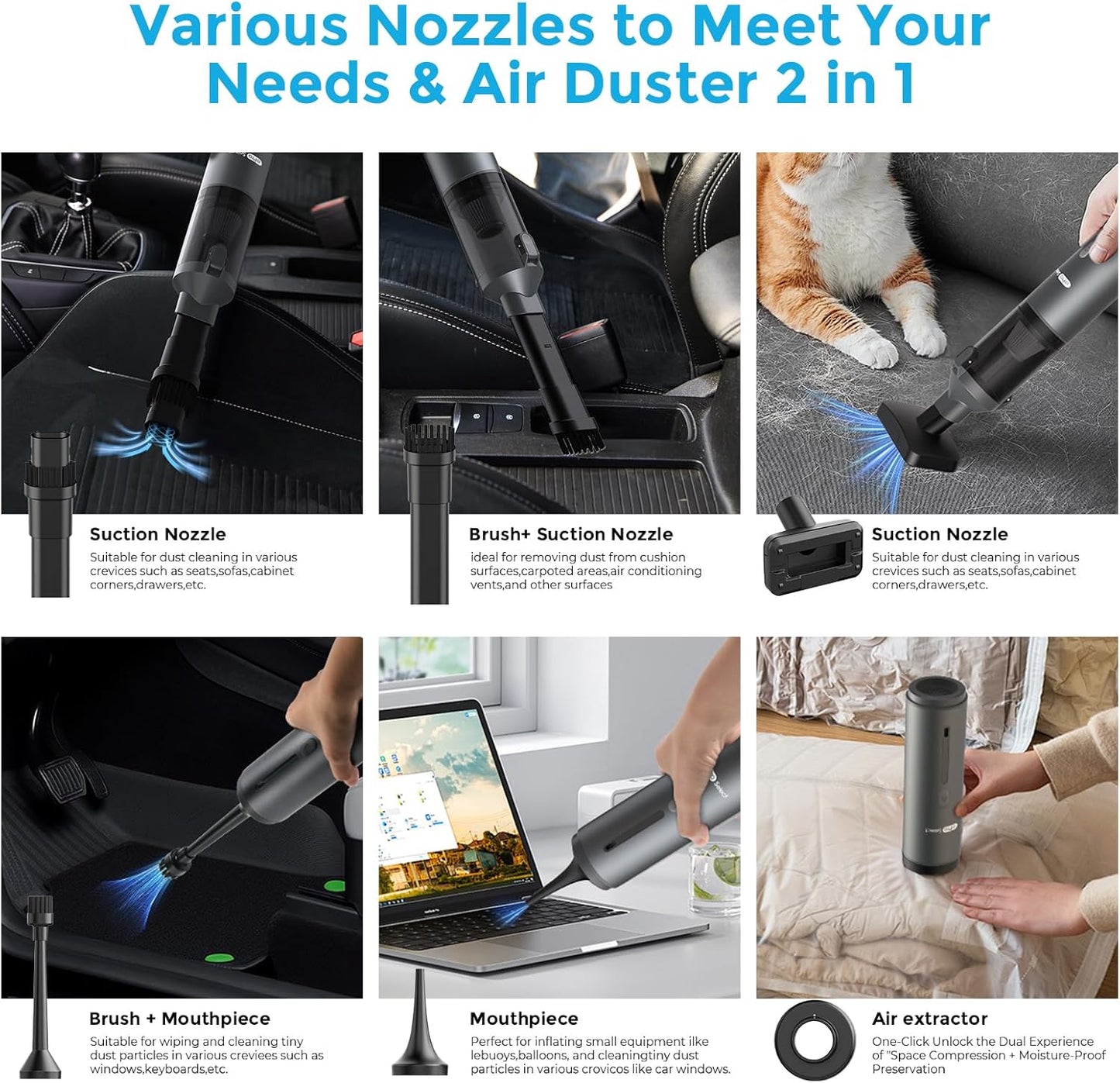 Cordless Car Vacuum, 4-in-1 Portable Mini Handheld Vacuum, 20000pa Suction Power, Upgraded Smart Display, 2 Suction Modes for Lightweight Air Dust Buster for Travel, Office, Home & Pet Hair