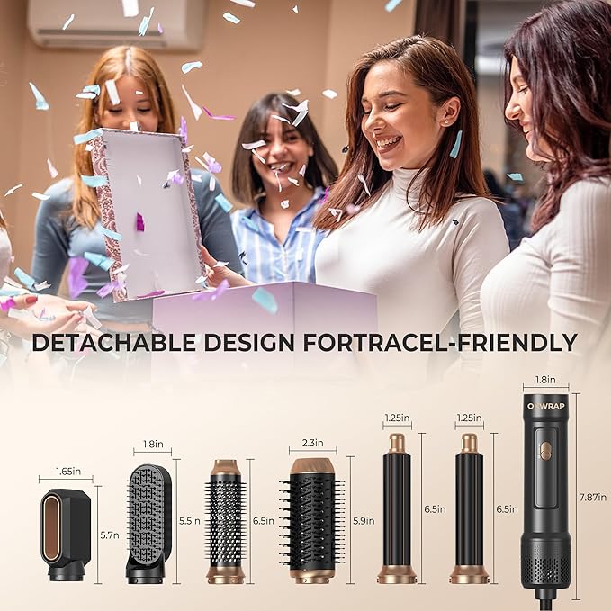 6 in ONE Blow Dryer Brush,Air Curling Iron Round Brush Blow Dryer 800W,Ionic Hair Dryer Brush for Women, Hot Air Brush Hair Styling Tools 100-120V (Black)
