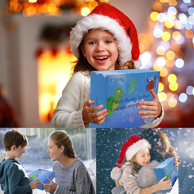 Bath Bombs for Kids with Surprise Inside for Girls Boys, 12 Pack Kids Bath Bombs with 12 Unique Sea Animal Toys, Kid Safe Handmade Bubble Bath Fizzies Bomb for Easter Eggs Birthday Christmas