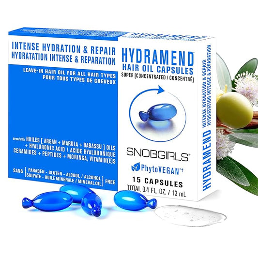 Hydrating Hair Oil Capsules – Leave-In Serum for Dry Damaged Hair, Color-Treated Hair w/ Argan, Hyaluronic Acid & Ceramides | Mineral Oil, Alcohol & Paraben Free, Vegan | Frizz Control & Shine | 15Ct