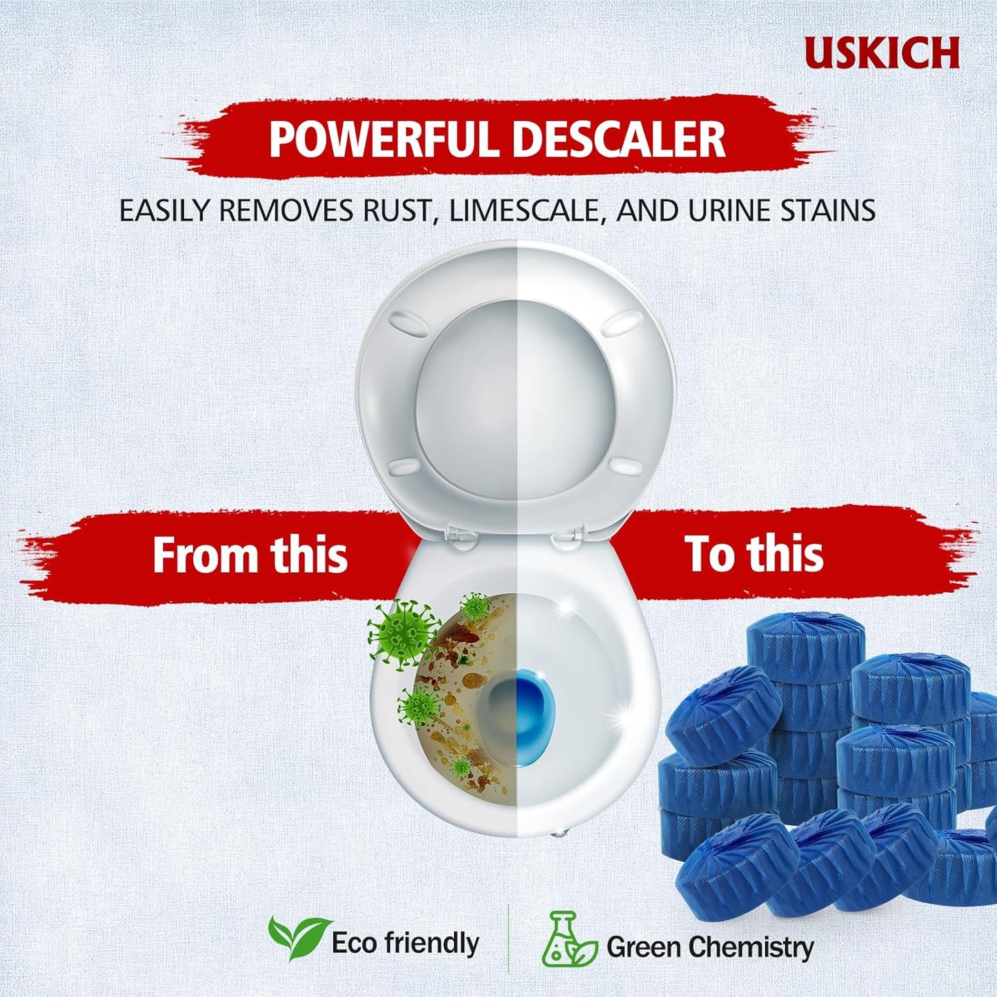 USKICH 40 Pack Toilet Bowl Cleaner Tablets,Blue Automatic Toilet Tank Cleaners, Long-Lasting Household Toilet Cleaners,Toilet flush Cleaning & Deodorizer