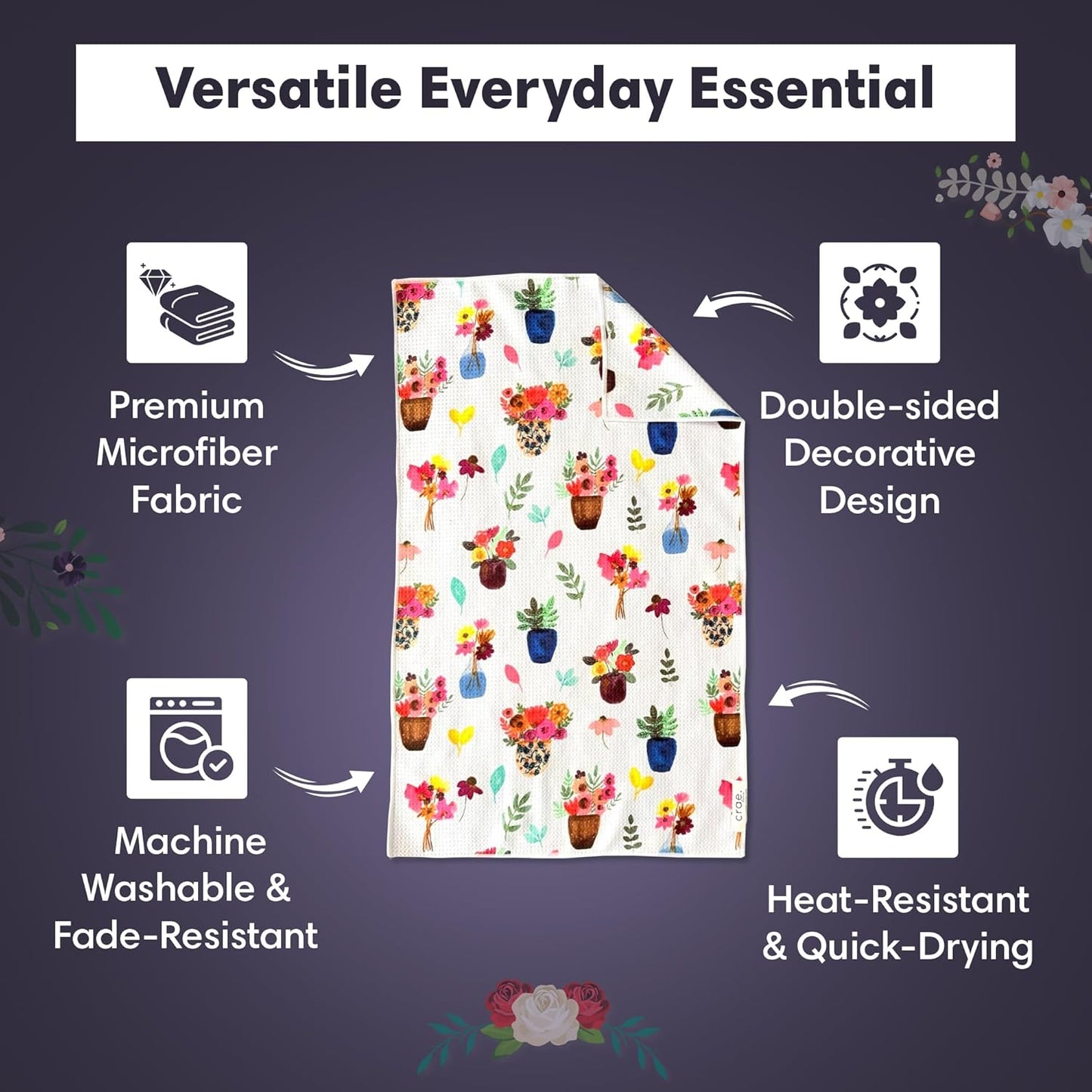 2 Double Sided Microfiber Hand Towels, 17x27 Inches Waffle Design Kitchen Towels Set, Durable & Soft Fast Drying Hand Wash Cloth, Everyday Use Dishcloth at Home (Petal Lane/Posey)