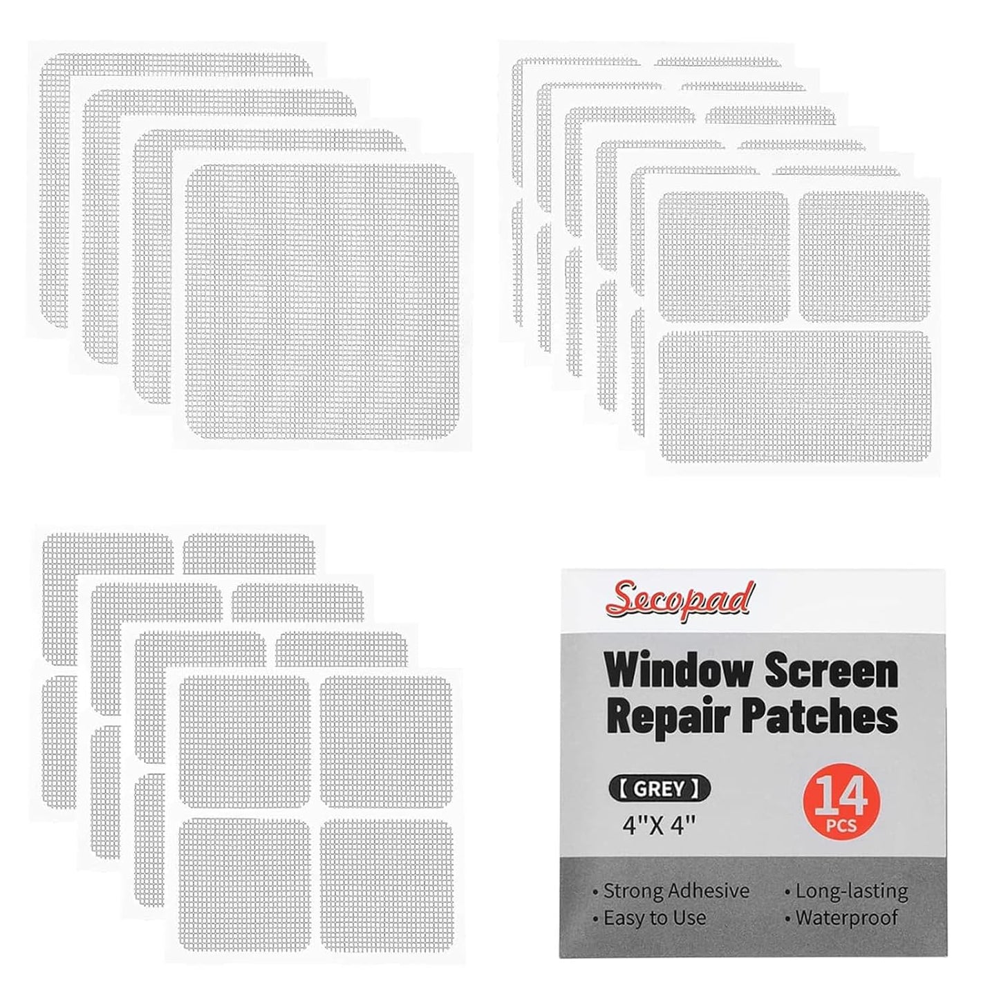 14 Sheets Window Screen Patches Repair Kit, Grey/Black 3 Sizes Window Screen Repair Kit for Mesh Screen Door, Strong Adhesive Fiberglass Quick Screen Repair Tape