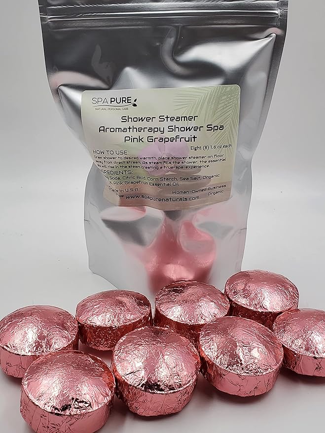 Spa Pure Pink Grapefruit Aromatherapy: Shower Steamers/Bombs/Tablets with 100% Natural/Organic Essential Oils-Transform Your Shower 8 Count (Pack of 1)