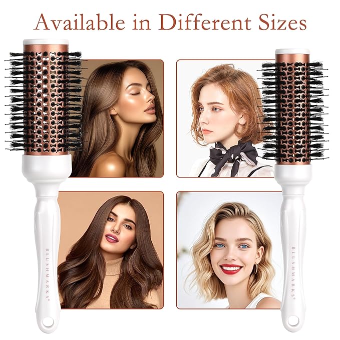 Round Blowout Hair Brush with Boar & Nylon Bristles, Vented Barrel Brush for Quick Drying & Volume, Hair Roller Brushes for Curly, Thick, Styling Brushes for Women & Girls