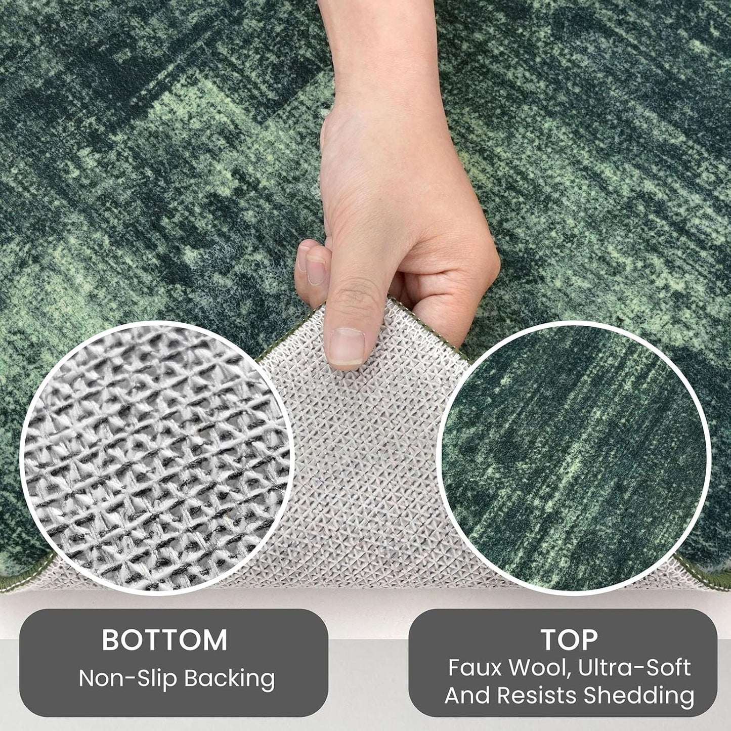 IOHOUZE Abstract Round Area Rug 6 Ft Washable Circle Rugs Large Round Rug Non Slip Thin Soft Circle Rugs, Printed Faux Wool Floor Carpet for Bedroom Living Room Dining Room Nursery, Dark Green