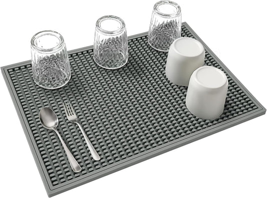 dish drying mat - 18" x 12" Grey silicone drying mat , kitchen counter dish drying mats,rubber dish drying mat, Applies to bar mat、coffee mat
