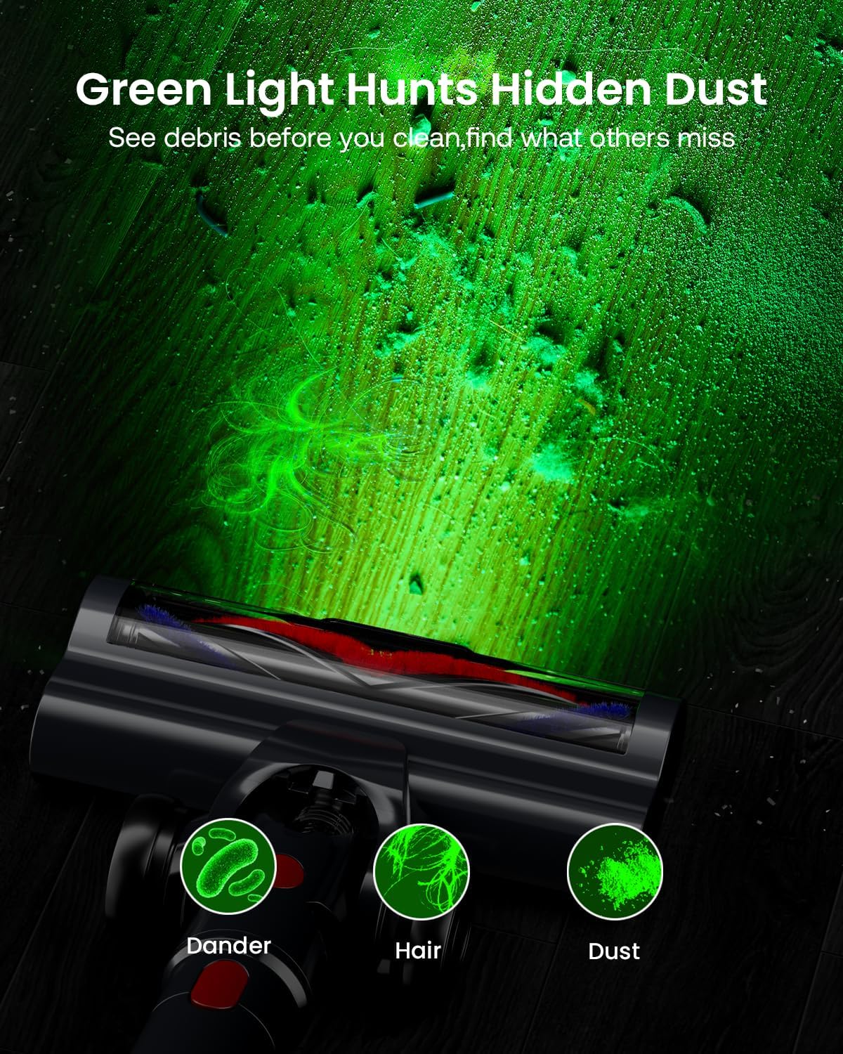 Cordless Vacuum Cleaner for Home, Upgraded 60Kpa Powerful Suction Pet Hair Vacuum with 70min Runtime, Green LED Light for Hardwood Floors & Carpet, Self-Standing Rechargeable Stick Vacuum