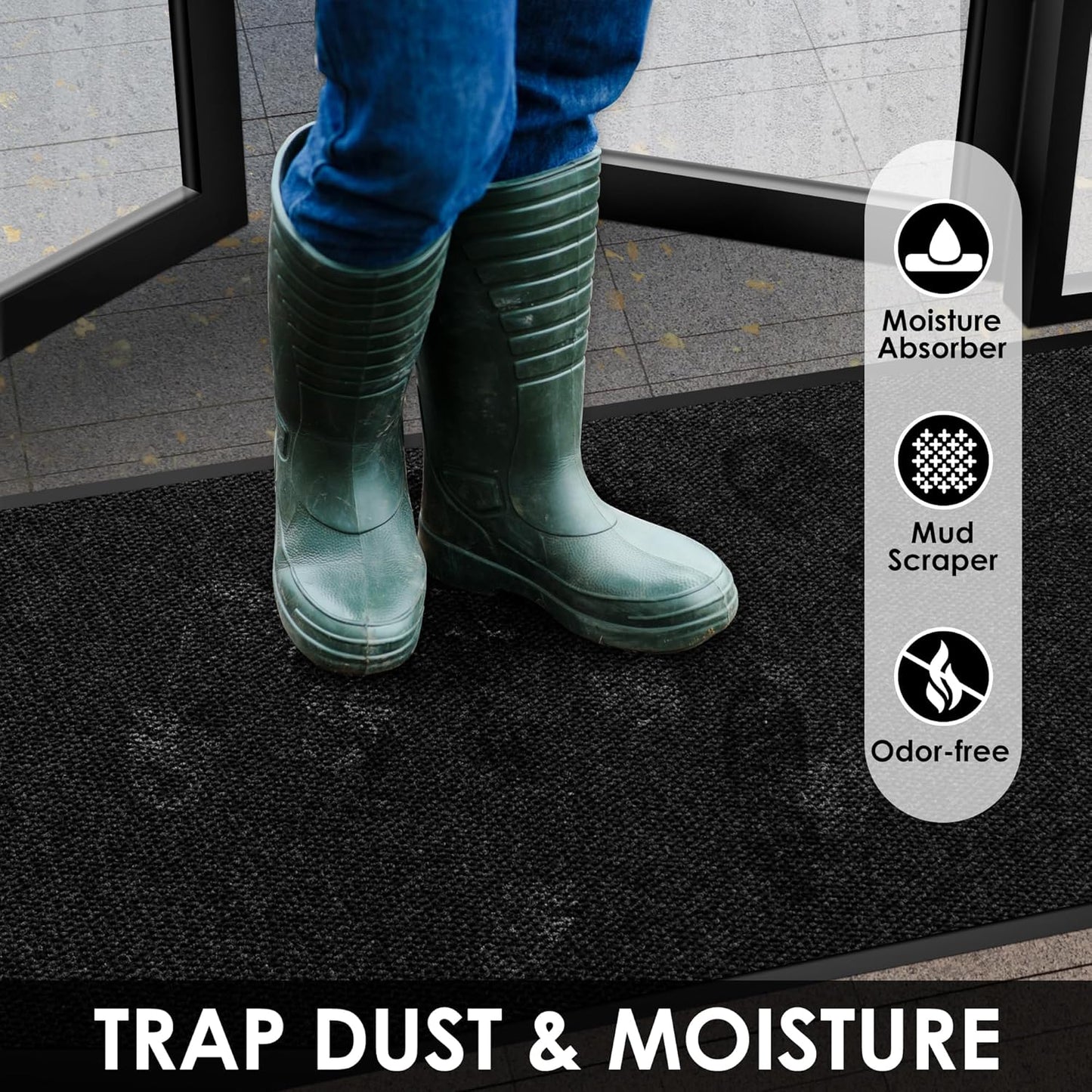 2′ x 50′ Front Door Mat Indoor Outdoor Entrance, Commercial Floor Mat Heavy Duty Dirt Trapper Entryway Doormat, Custom Size Non Slip Rubber Backing Welcome mat, Door Mat for High Traffic Area