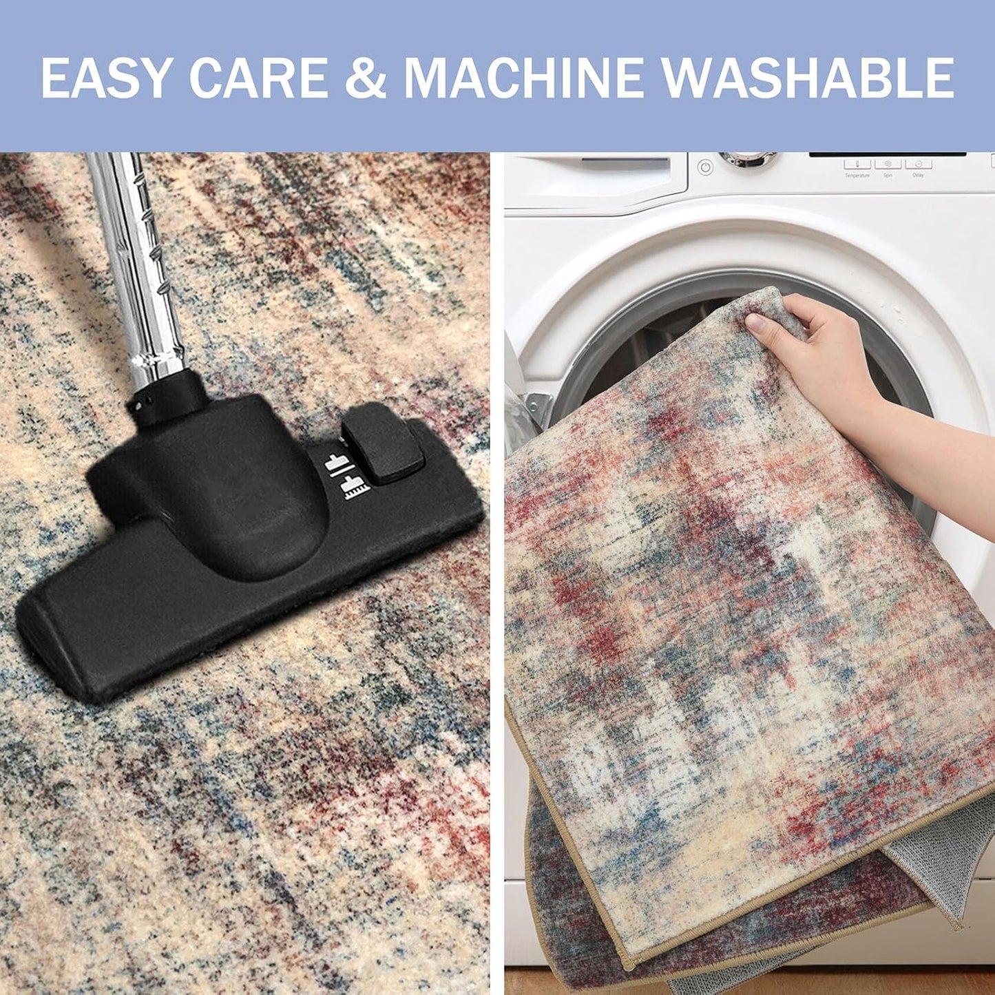 IOHOUZE Abstract Runner Rug 2x6 Ft Washable Runners for Hallways, Non Slip Kitchen Runner Printed Faux Wool Entryway Runner Indoor, Modern Abstract Floor Carpet for Hall Kitchen Bedroom, Red/Multi