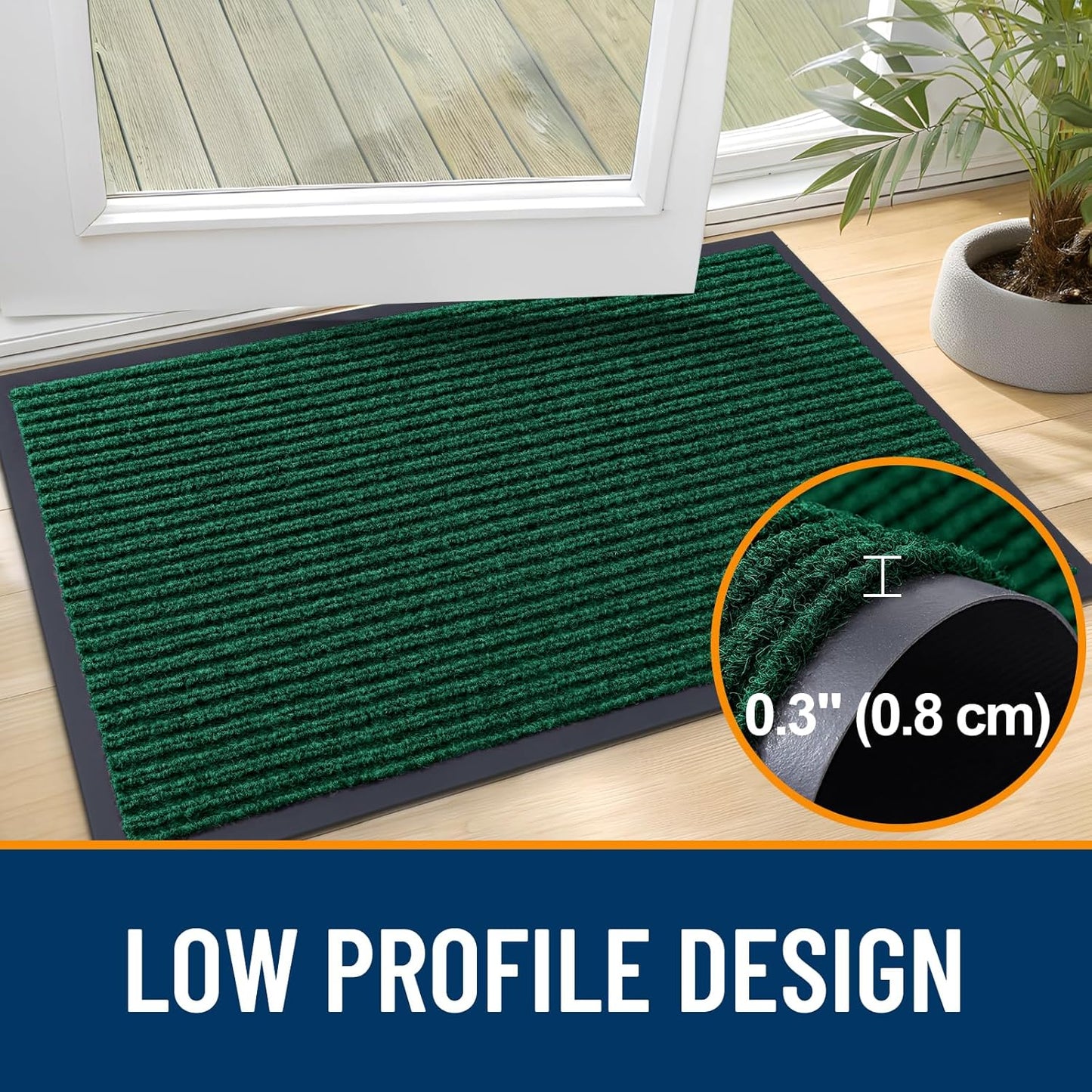 OLANLY Front Door Mat Indoor Outdoor Entrance, Waterproof Heavy Duty Doormat, Fade Resistant, Low Profile, Easy Clean Patio Porch Welcome Floor Mats for Entry, 40x32, Green