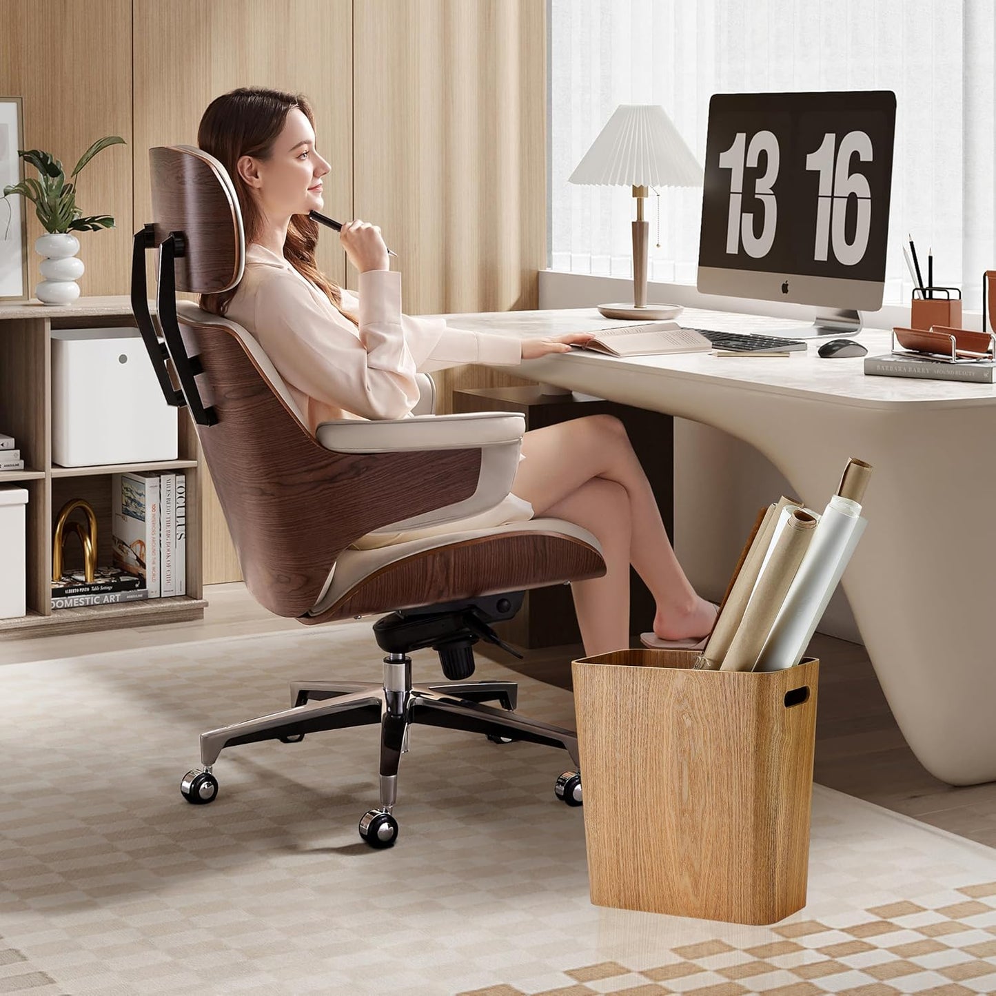 ELONG HOME 2.5 Gallon Wood Trash Can, Stylish Design Natural Wooden Wastebasket, Lightweight & Sturdy for Home/Office/Kitchen