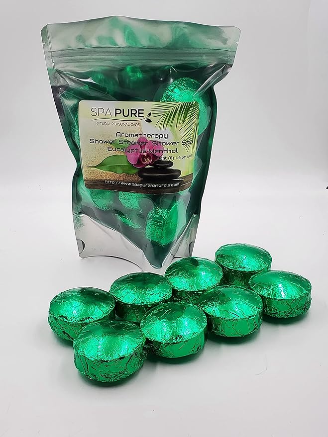 Spa Pure Menthol Aromatherapy Shower: Steamers Tablets Bombs With 100% Natural/Organic Essential Oils - Transform Your Shower - Transform Your Mood (Count of 8) Pack of 1
